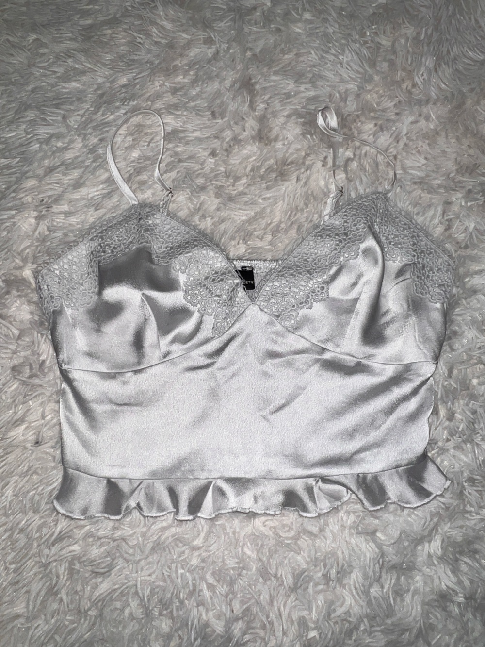 Satin Lace Cami Tank Top - White